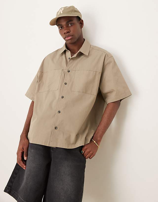 asos ASOS DESIGN boxy oversized shirt in khaki