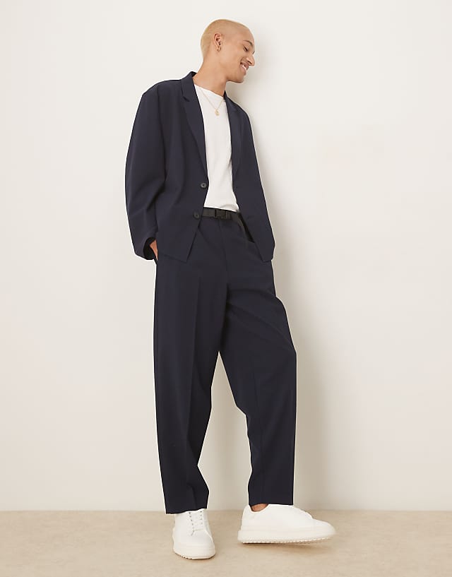 asos ASOS DESIGN boxy suit in navy seersucker