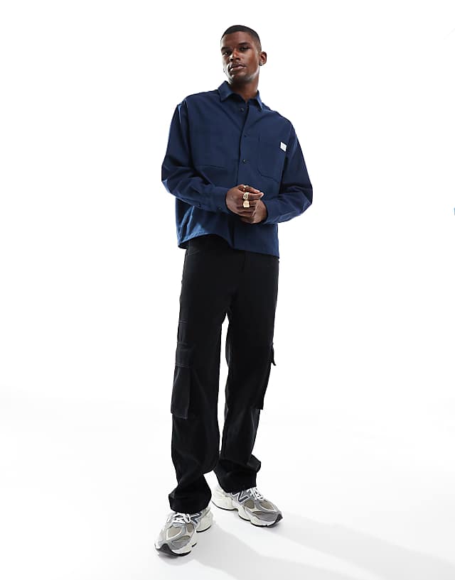 Asos ASOS DESIGN Boxy Twill Overshirt In Navy