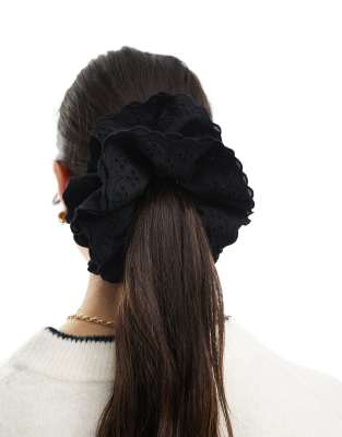 Asos ASOS DESIGN Broderie Scrunchie In Black