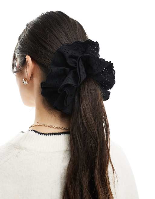 asos ASOS DESIGN broderie scrunchie in black