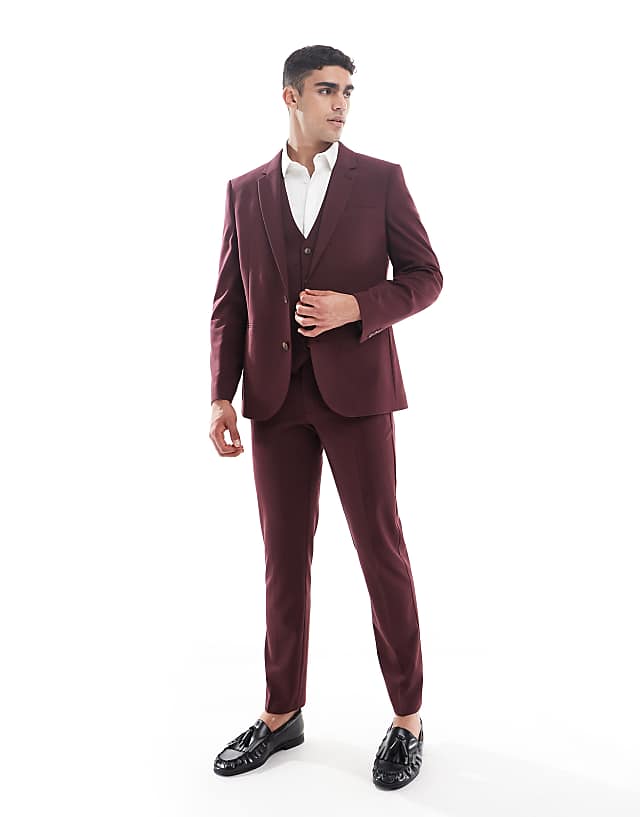 asos ASOS DESIGN burgundy slim suit