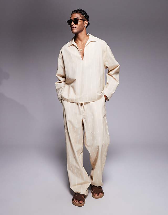 asos ASOS DESIGN co-ord in oversized beige stripe