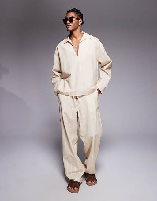 asos ASOS DESIGN co-ord in oversized beige stripe