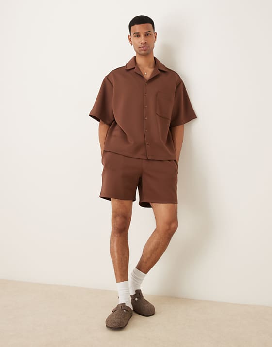 asos ASOS DESIGN co-ord shorts in brown scuba