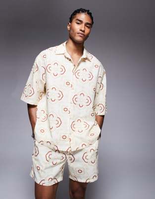 Asos ASOS DESIGN Co-ord With Geo Print In Beige
