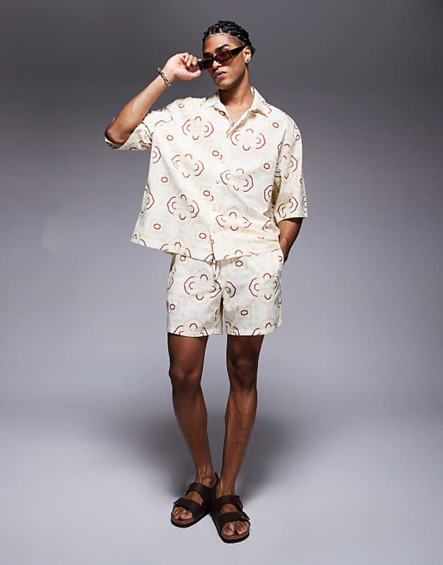 asos ASOS DESIGN co-ord with geo print in beige