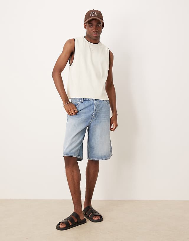 Asos ASOS DESIGN Crew Neck Boxy Rib Tank In Cream