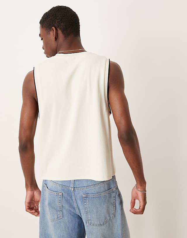 Asos ASOS DESIGN Crew Neck Boxy Rib Tank In Cream