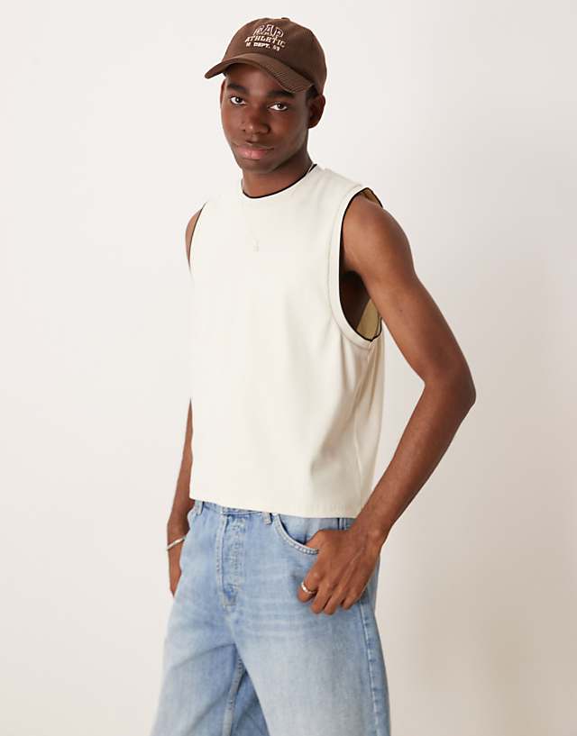 asos ASOS DESIGN crew neck boxy rib tank in cream