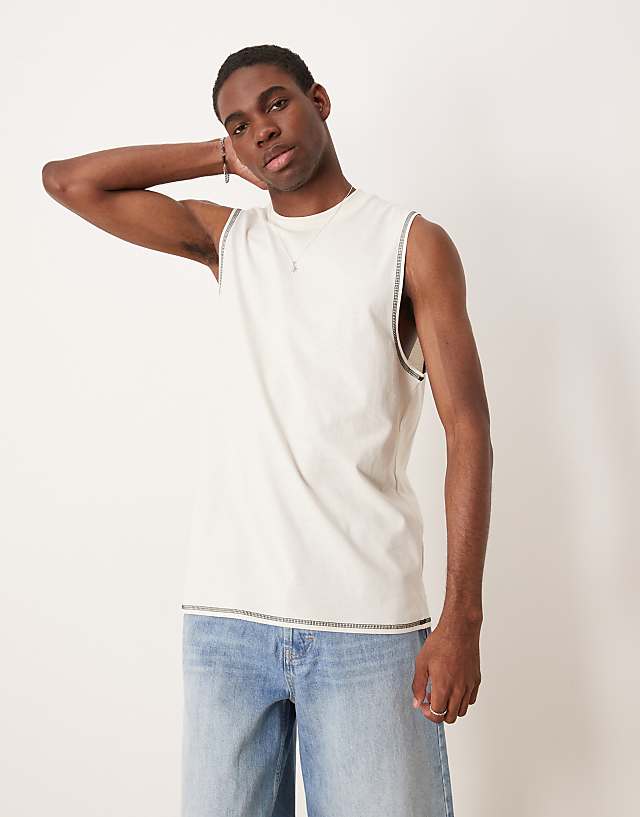 asos ASOS DESIGN crew neck boxy tank in cream