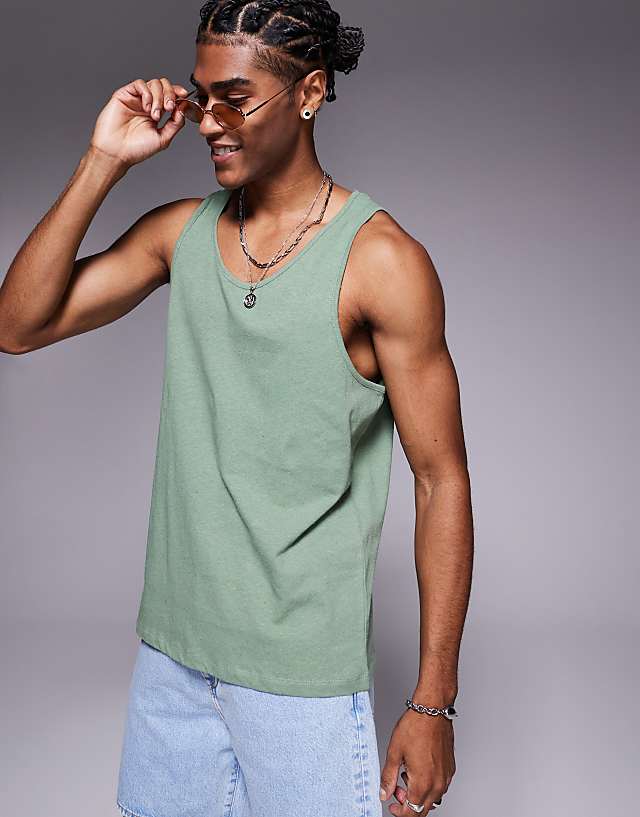 asos ASOS DESIGN crew neck linen mix tank in sage