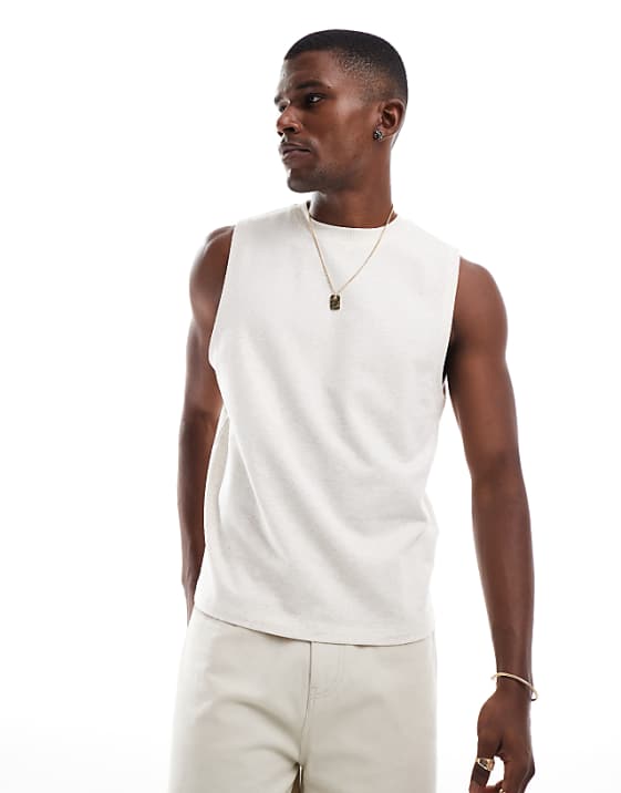 asos ASOS DESIGN crew neck tank in beige marl
