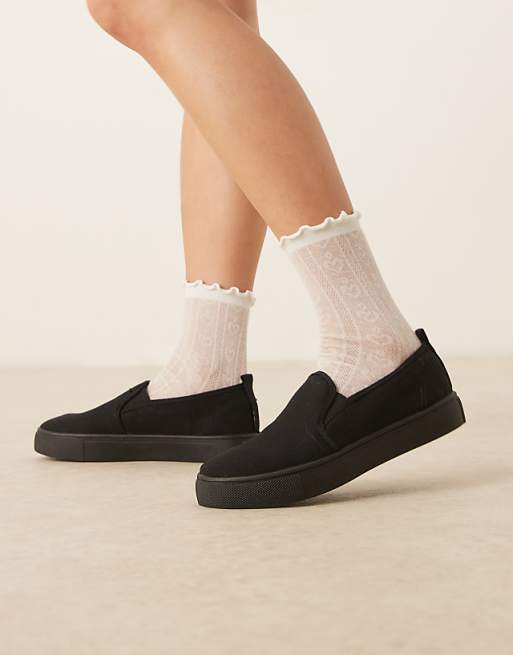 asos ASOS DESIGN Dotty slip on plimsolls in black