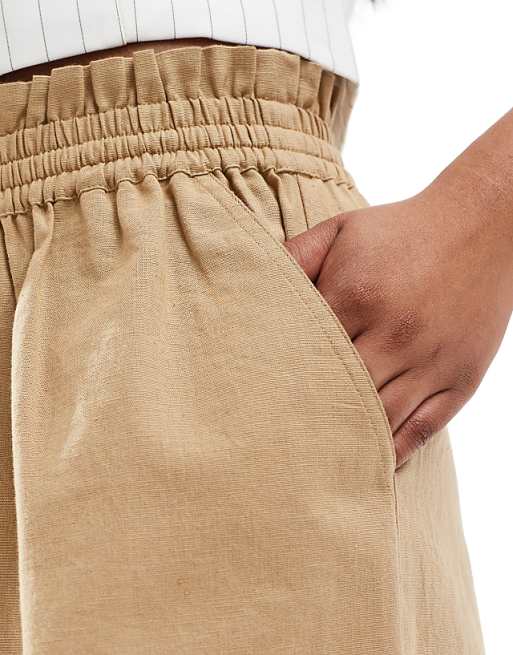 Asos ASOS DESIGN Flippy Short With Linen In Sand