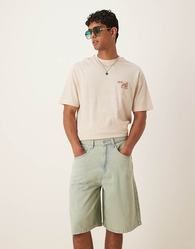 asos ASOS DESIGN green tint denim jorts