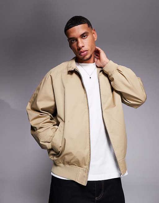 asos ASOS DESIGN harrington jacket in stone - NUDE