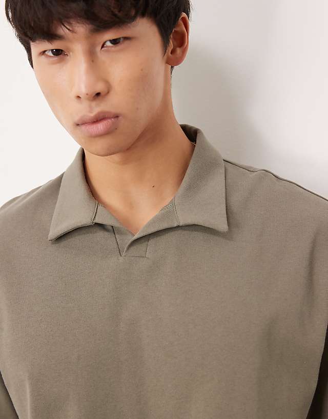 Asos ASOS DESIGN Heavyweight Relaxed Polo In Khaki