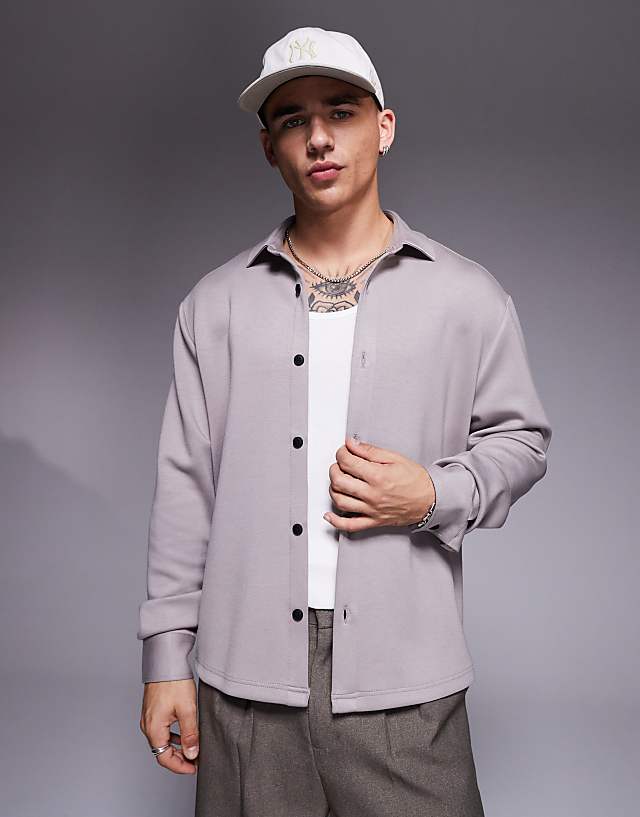 asos ASOS DESIGN jersey overshirt in grey