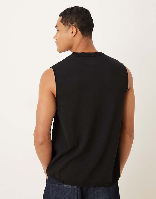 Asos ASOS DESIGN Knitted Crew Neck Vest In Black