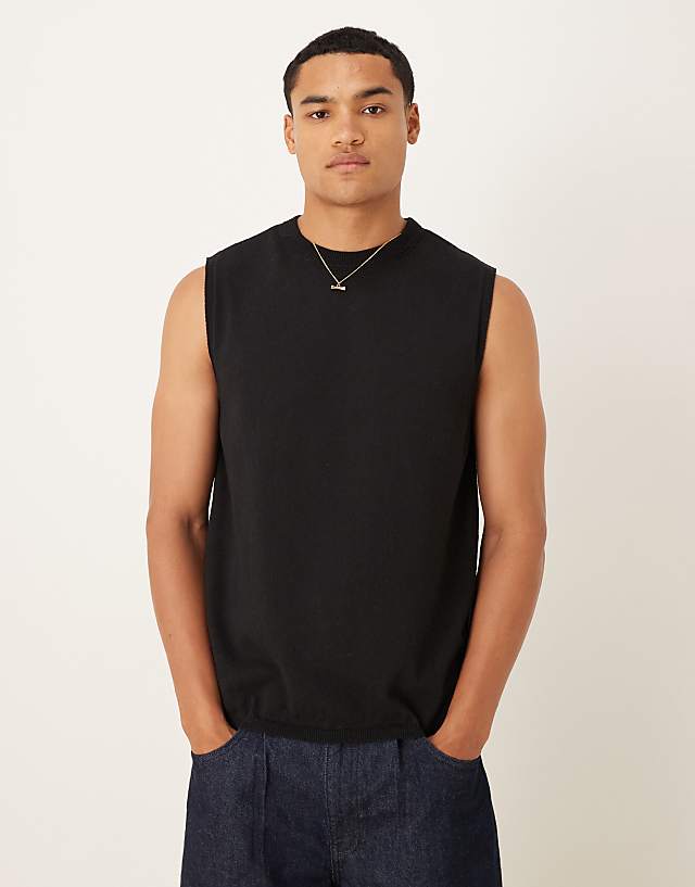 asos ASOS DESIGN knitted crew neck vest in black