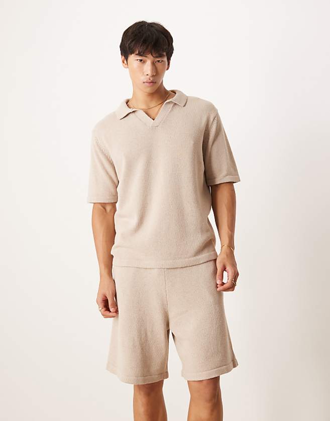 asos ASOS DESIGN knitted shorts co-ord in mink