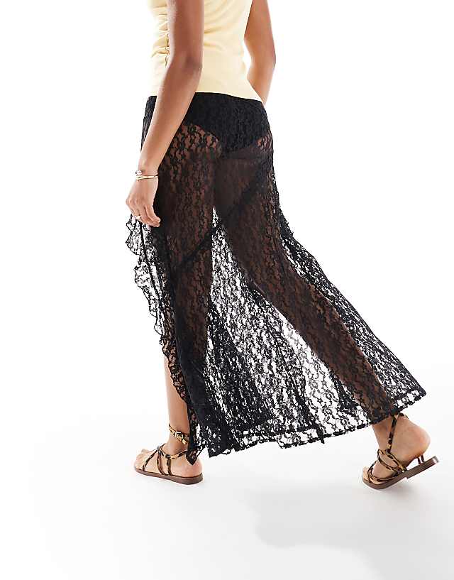 Asos ASOS DESIGN Lace Ruffle Maxi Skirt In Black