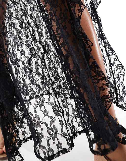 Asos ASOS DESIGN Lace Ruffle Maxi Skirt In Black