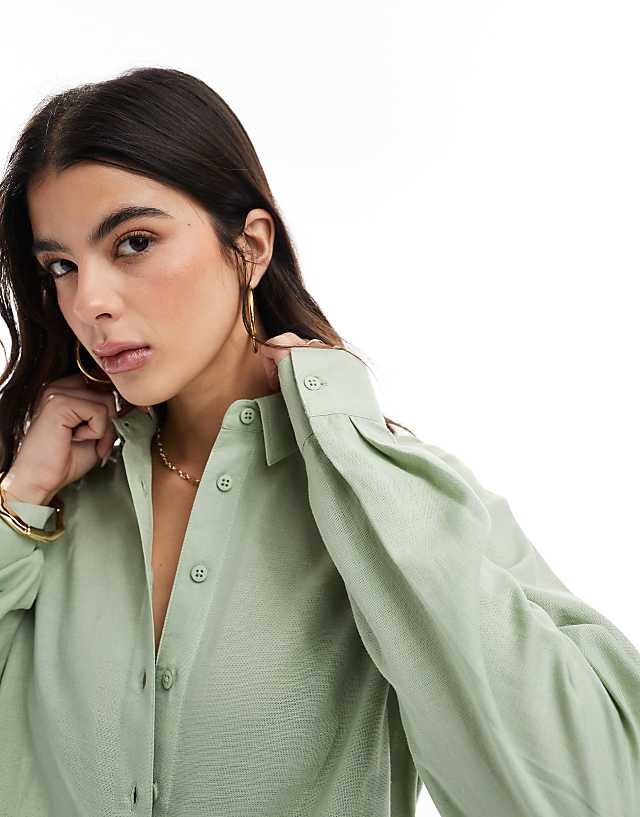 Asos ASOS DESIGN Linen Blend Shirt In Khaki