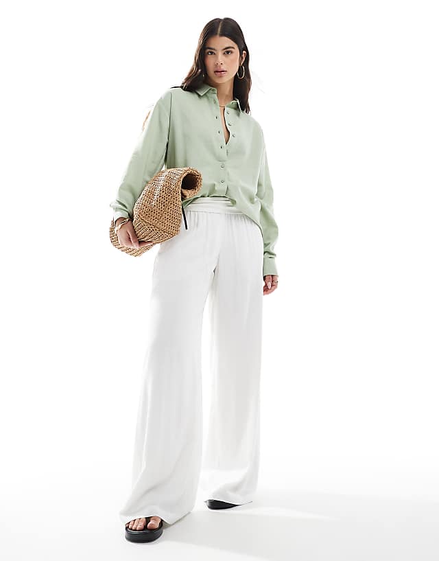 Asos ASOS DESIGN Linen Blend Shirt In Khaki