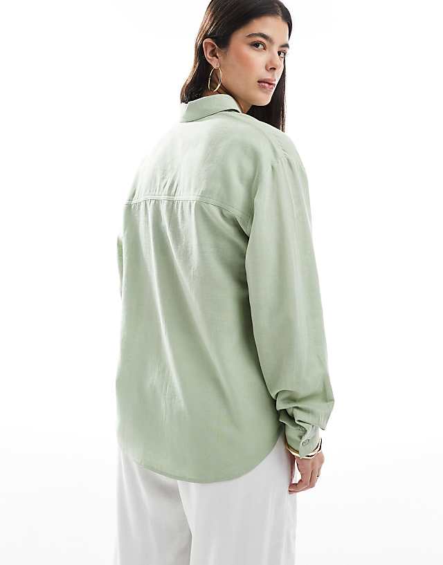 Asos ASOS DESIGN Linen Blend Shirt In Khaki