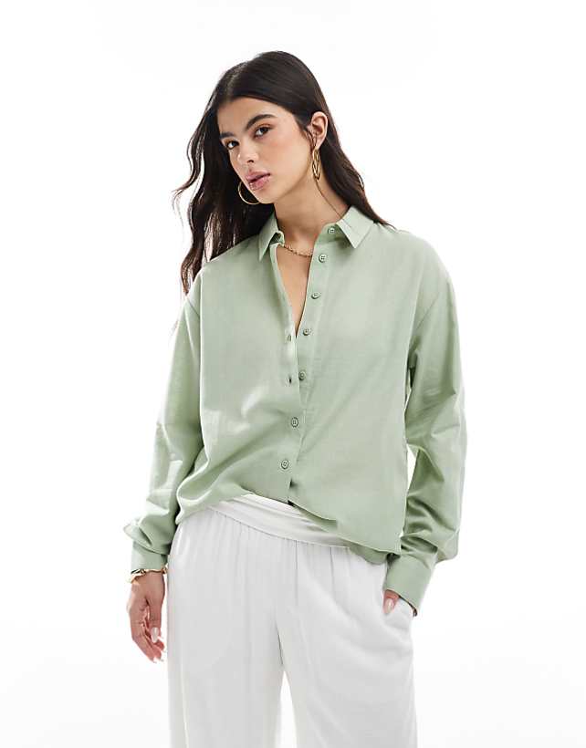 asos ASOS DESIGN linen blend shirt in khaki