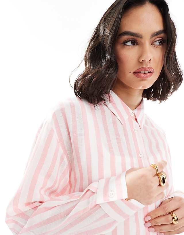 Asos ASOS DESIGN Linen Blend Shirt In Pink Stripe