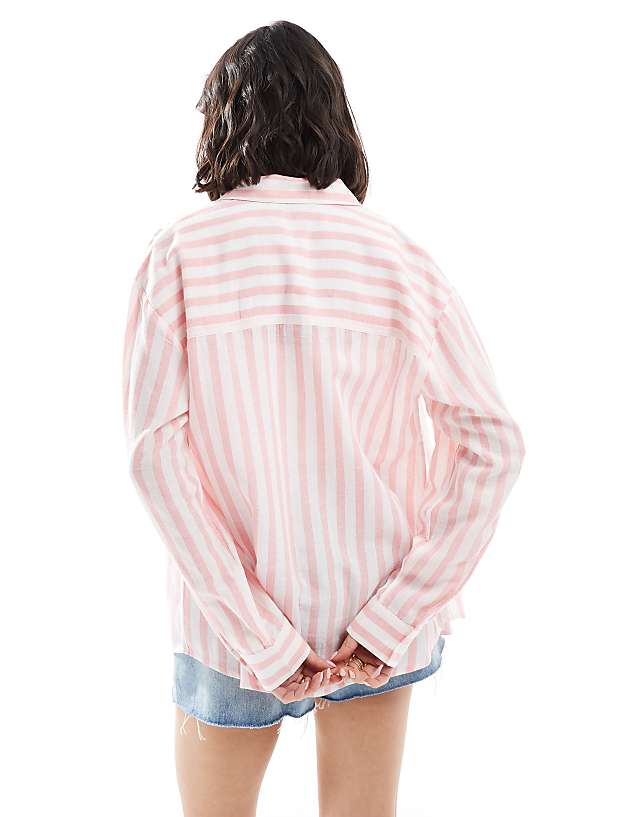 Asos ASOS DESIGN Linen Blend Shirt In Pink Stripe