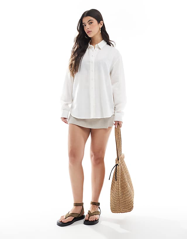 Asos ASOS DESIGN Linen Blend Shirt In White