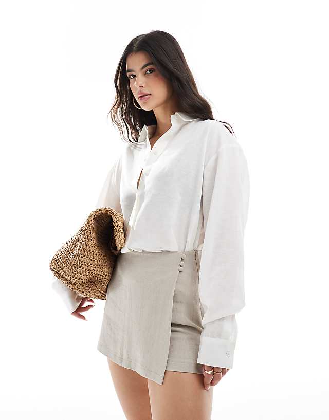 asos ASOS DESIGN linen blend shirt in white