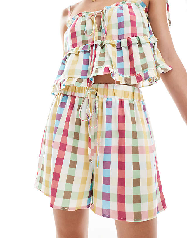 Asos ASOS DESIGN Linen Blend Shorts In Multi Check