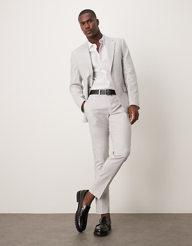 Asos ASOS DESIGN Linen Blend Skinny Suit In Grey