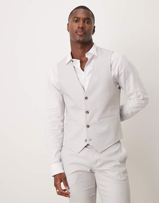 Asos ASOS DESIGN Linen Blend Skinny Suit In Grey