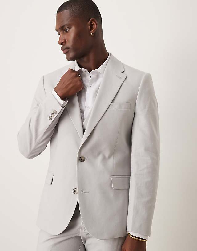 Asos ASOS DESIGN Linen Blend Skinny Suit In Grey