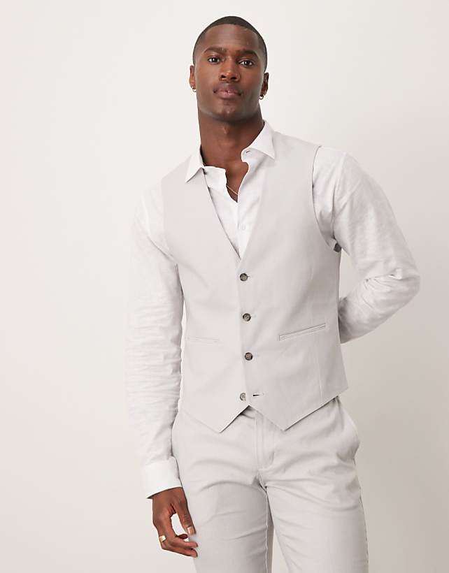 Asos ASOS DESIGN Linen Blend Skinny Suit In Grey