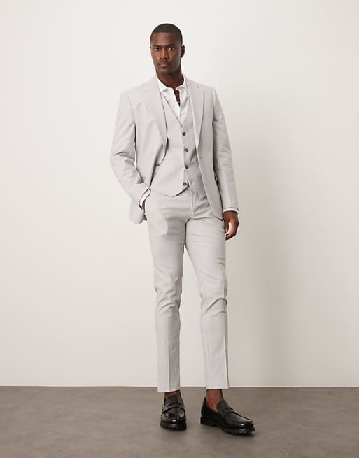 asos ASOS DESIGN linen blend skinny suit in grey