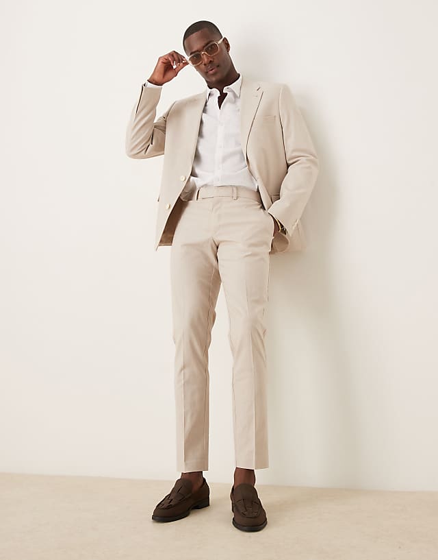 Asos ASOS DESIGN Linen Blend Skinny Suit In Stone