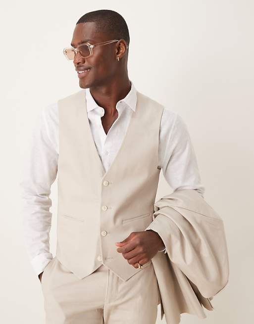 Asos ASOS DESIGN Linen Blend Skinny Suit In Stone