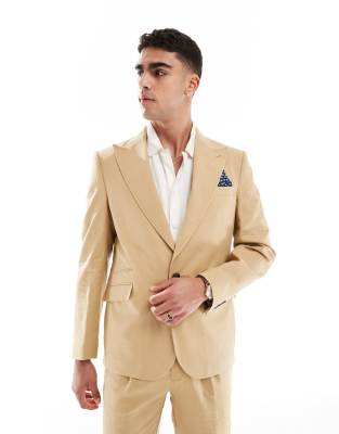 Asos ASOS DESIGN Linen Blend Slim Suit In Beige