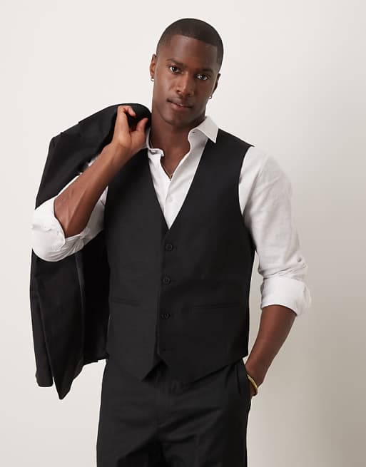 Asos ASOS DESIGN Linen Blend Slim Suit In Black