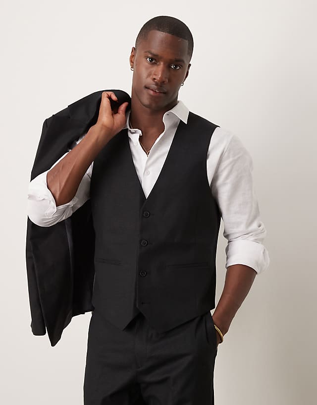 Asos ASOS DESIGN Linen Blend Slim Suit In Black