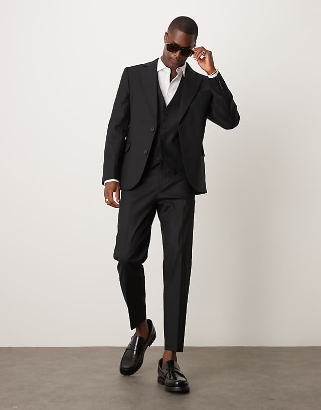 asos ASOS DESIGN linen blend slim suit in black