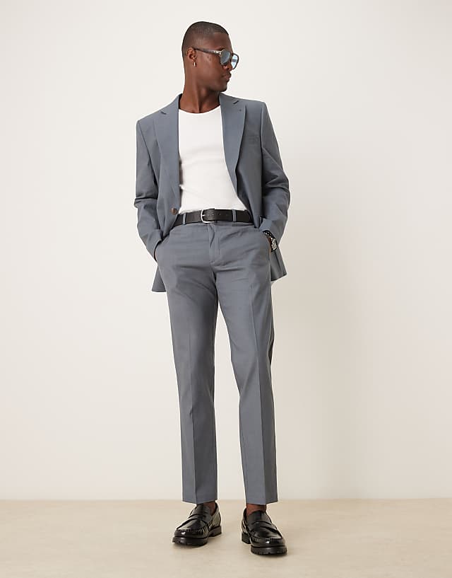 Asos ASOS DESIGN Linen Blend Slim Suit In Blue