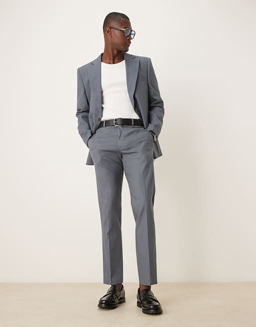 Asos ASOS DESIGN Linen Blend Slim Suit In Blue
